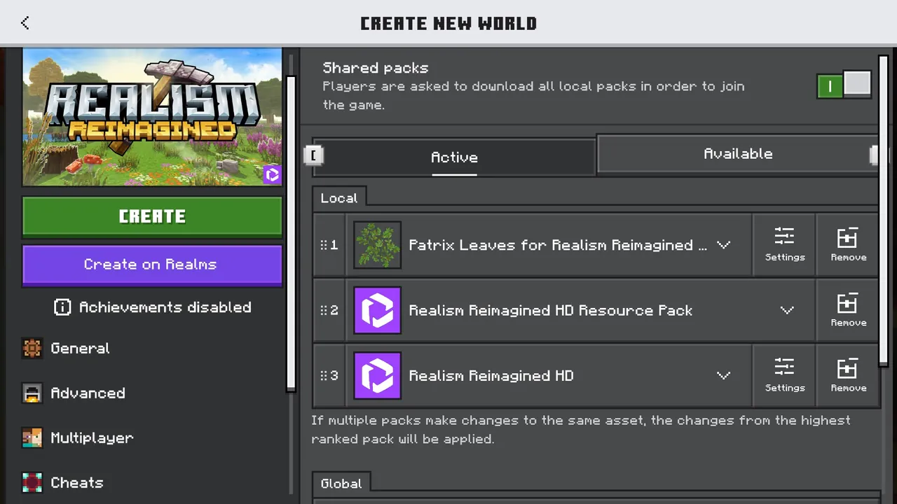 Add Patrix Leaves in the Resource Packs section